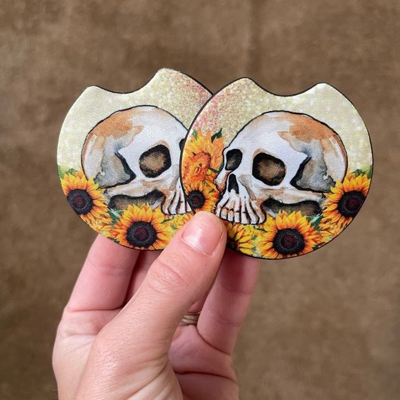 Sunflower Skull Car Coaster 2 Pack - Picture 6 of 12